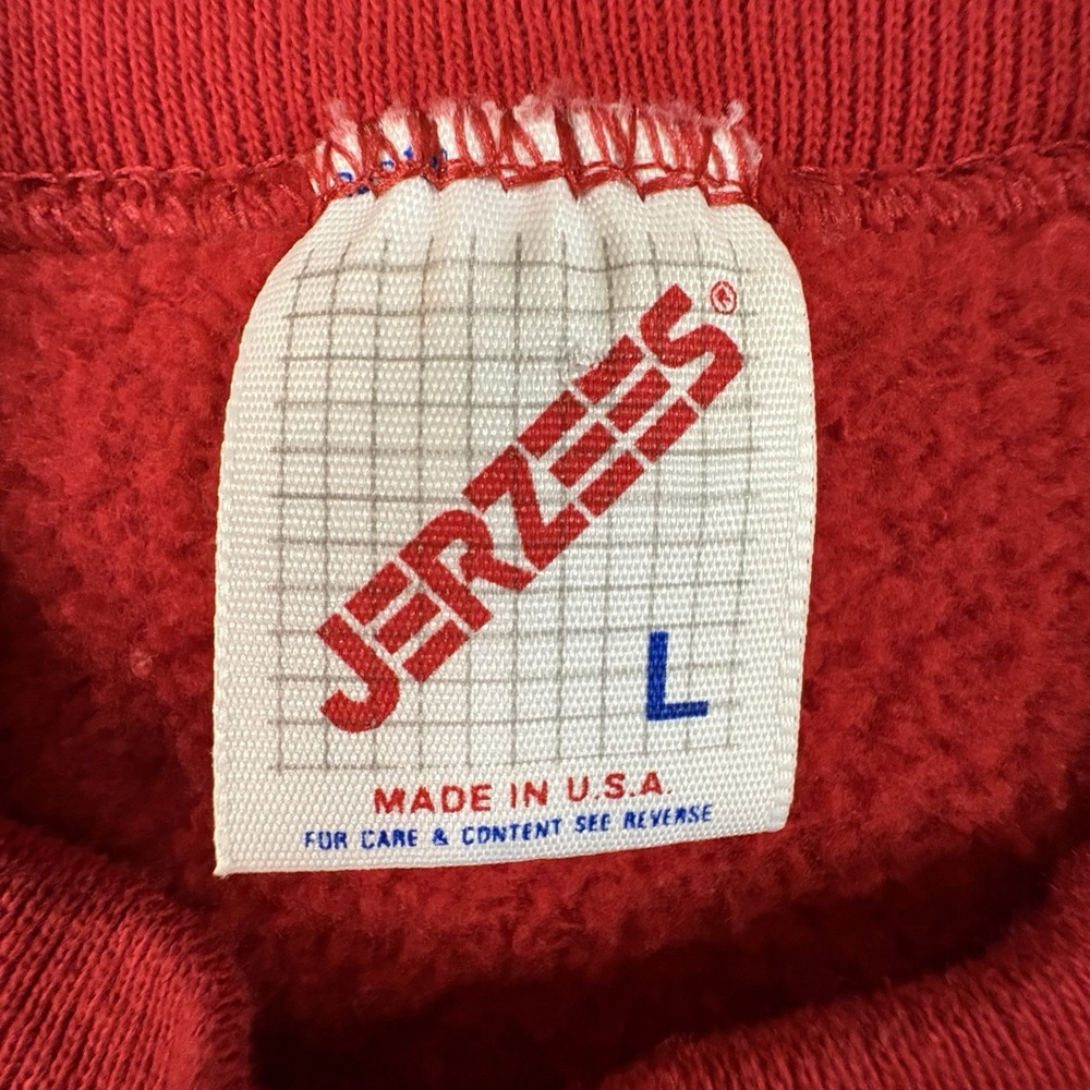 VTG Jerzees Unisex L Red Christmas Reindeer Lights Applique Sweatshirt USA - Picture 3 of 16